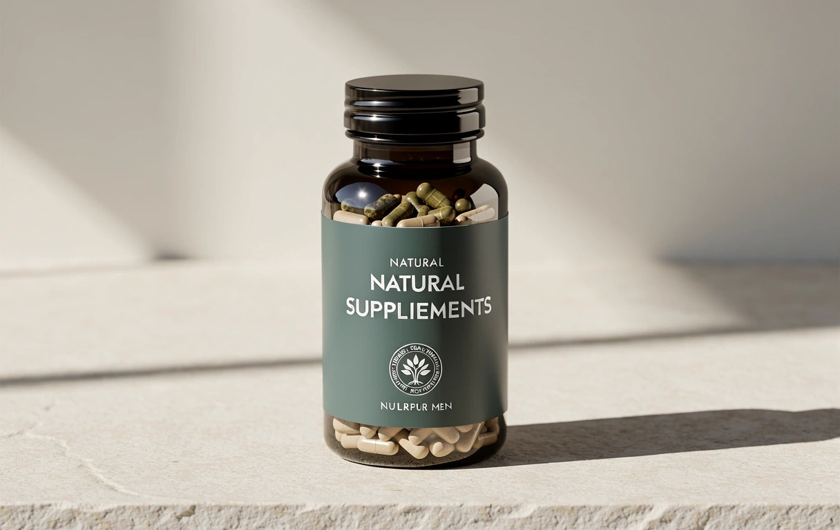 Premium natural supplements for men packaging